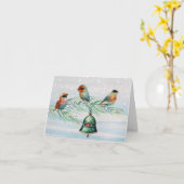 雪の枝に止まる鳥 カード (黄色い花)