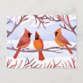 雪の枝に赤い深紅色が3つ シーズンポストカード (正面)