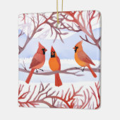 雪の枝に赤い深紅色が3つ セラミックオーナメント (左)