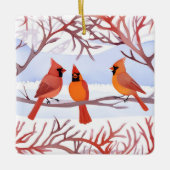 雪の枝に赤い深紅色が3つ セラミックオーナメント (正面)