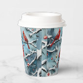雪の枝に赤い(鳥)ショウジョウコウカンチョウの鳥クリスマス 紙コップ (右)
