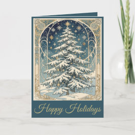 雪の枝に飾られたクリスマスツリー シーズンカード
