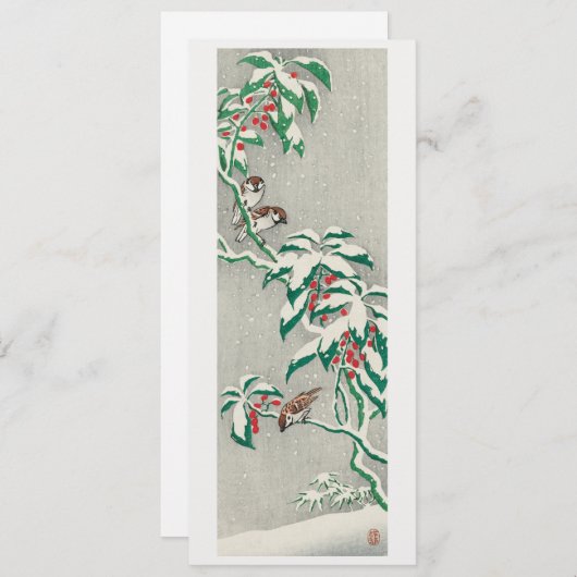 雪の枝のスズメ シーズンカード (正面/裏面)