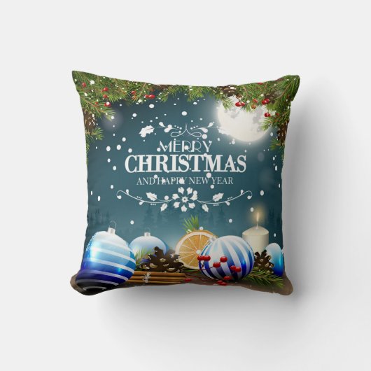 雪の枝を持つ美しいクリスマスデザイン クッション (正面)