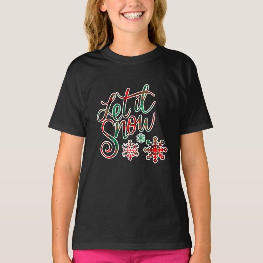 雪の格子模様の女の子 Tシャツ (正面)