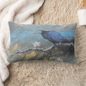 雪の桜を持つワタリガラス ランバークッション (ブランケット)