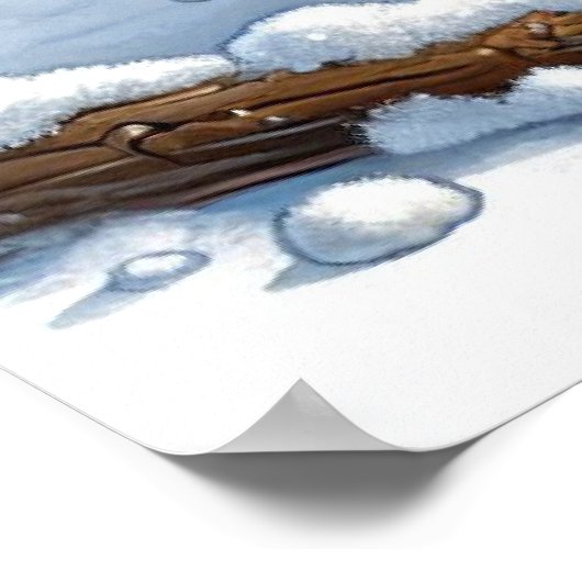 雪の棒を持ったかわいい子犬 ポスター (角)