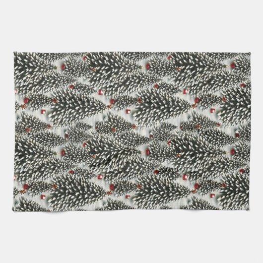 雪の森がクリスマスツリーを覆った キッチンタオル (横)