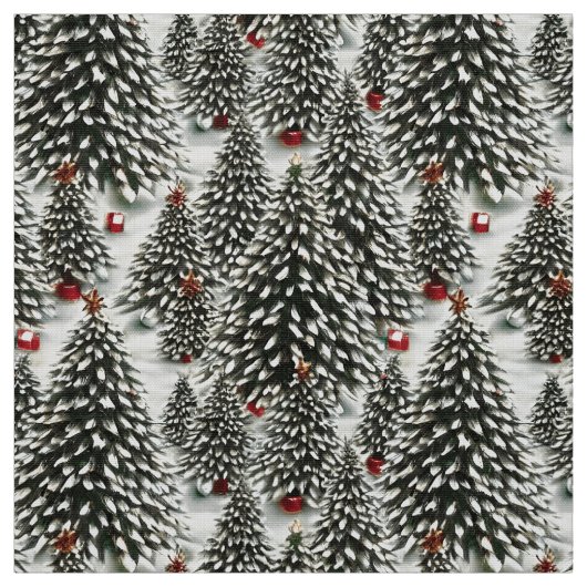 雪の森がクリスマスツリーを覆った ファブリック (見本)