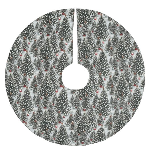 雪の森がクリスマスツリーを覆った ブラッシュドポリエステルツリースカート (正面)