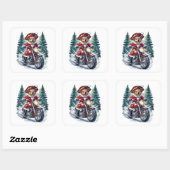 雪の森でバイクに乗るサンタの犬 スクエアシール (シート)