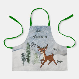 雪の森とベビー鹿クリスマス エプロン