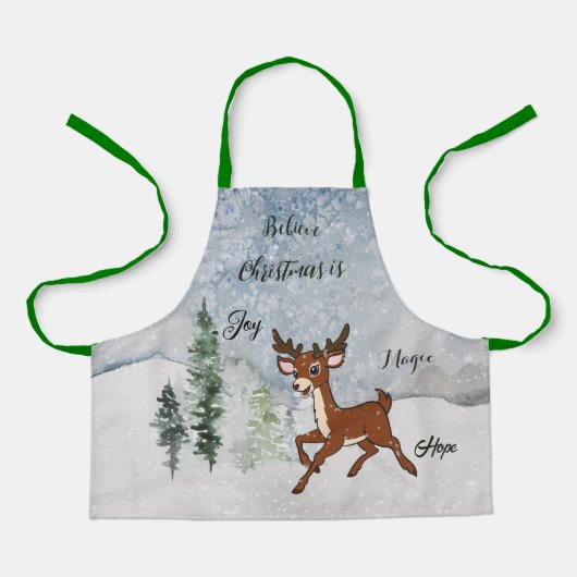 雪の森とベビー鹿クリスマス エプロン (正面)