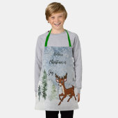 雪の森とベビー鹿クリスマス エプロン (着用した状態)