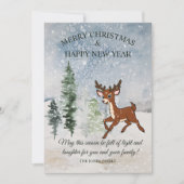 雪の森とベビー鹿クリスマス カード (正面)