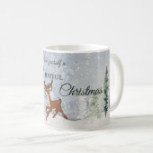 雪の森とベビー鹿クリスマス コーヒーマグカップ (正面右)