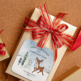 雪の森とベビー鹿クリスマス スクエアシール