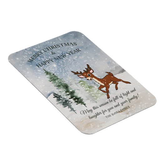 雪の森とベビー鹿クリスマス マグネット (右側)
