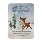 雪の森とベビー鹿クリスマス マグネット (縦)