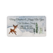 雪の森とベビー鹿クリスマス ラベル (正面)