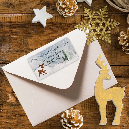 雪の森とベビー鹿クリスマス ラベル