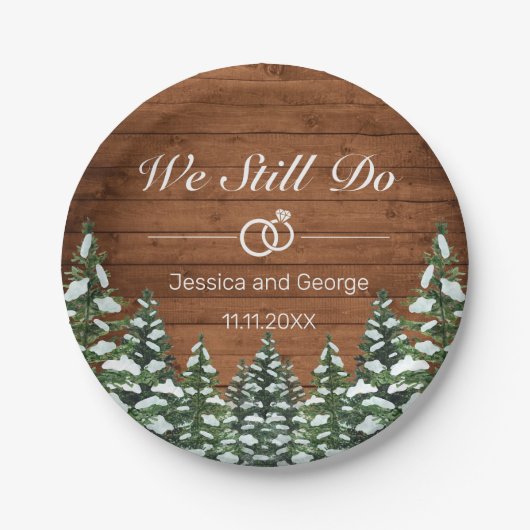 雪の森と森の国の結婚記念日 ペーパープレート (正面)