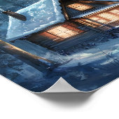 雪の森に囲まれた居心地の良いキャビン ポスター (角)