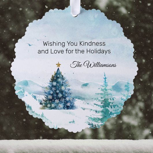 雪の森に赤いスカーフを持つ素敵な鹿w名前 オーナメントカード