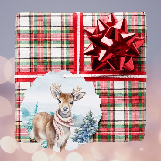 雪の森に赤いスカーフを持つ素敵な鹿w名前 オーナメントカード