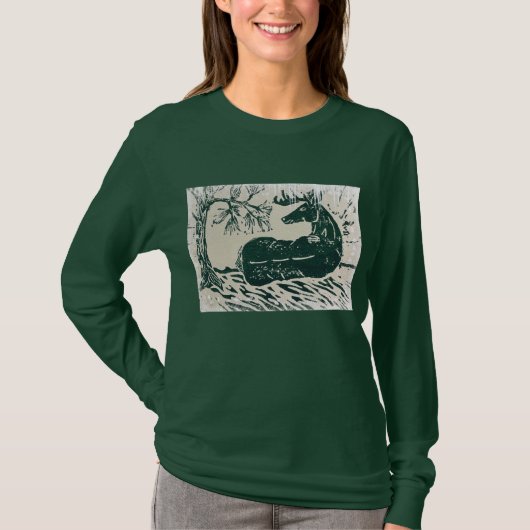 雪の森のオジロジカの雄 Tシャツ (正面)