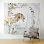 雪の森のクリスマスオオカミ陽気なクリスマス タペストリー (インサイチュ(横))