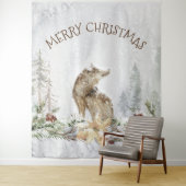 雪の森のクリスマスオオカミ陽気なクリスマス タペストリー (インサイチュ)
