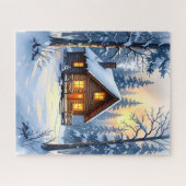 雪の森のコージーウィンターキャビン ジグソーパズル (横)