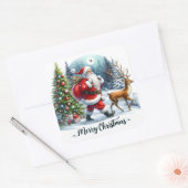 雪の森のサンタとトナカイ スクエアシール (封筒)