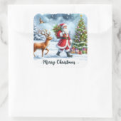 雪の森のサンタとトナカイ スクエアシール (バッグ)