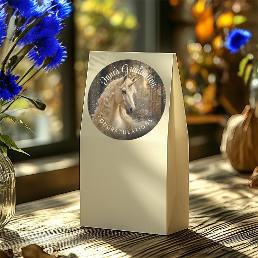 雪の森のユニコーン ~魔法のポニー~ セピア ヴィンテージ ラウンドシール