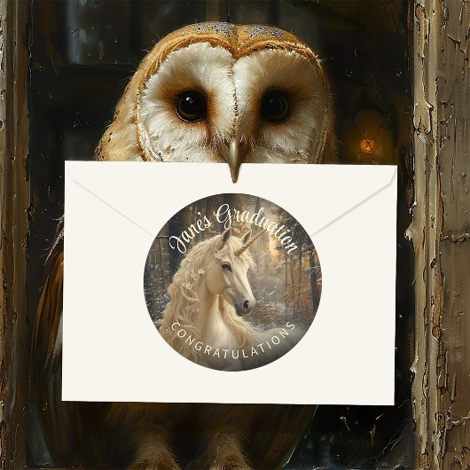 雪の森のユニコーン ~魔法のポニー~ セピア ヴィンテージ ラウンドシール