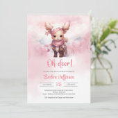 雪の森の中のオディアウィンターピンクのベビー鹿 招待状 (スタンド正面)