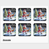 雪の森の中のサンタとトナカイ スクエアシール (シート)