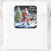 雪の森の中のサンタとトナカイ スクエアシール (バッグ)