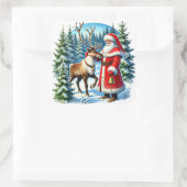 雪の森の中のサンタクロースとトナカイ スクエアシール (バッグ)