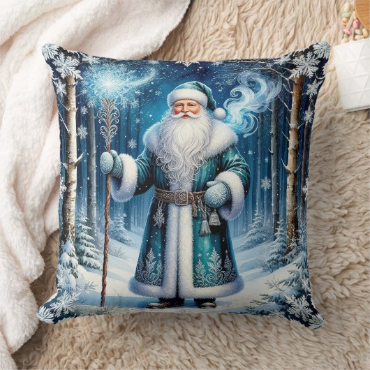 雪の森の中のサンタクロース クッション (ブランケット)