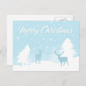 雪の森の中のメリークリスマスのトナカイ シーズンポストカード (正面/裏面)