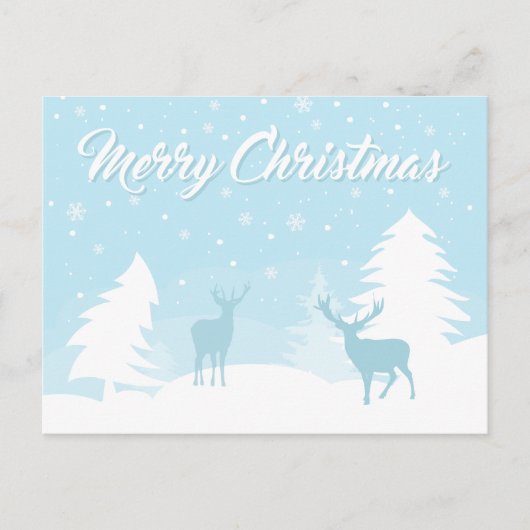 雪の森の中のメリークリスマスのトナカイ シーズンポストカード (正面)