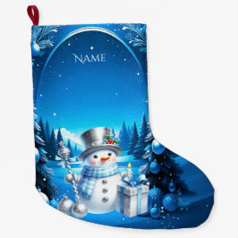 雪の森の元気な雪だるまのクリスマスストッキング ラージクリスマスストッキング