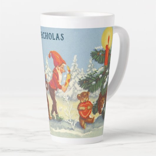 雪の森の冬の小人、ビンテージクリスマス カフェラテマグ (右アングル)