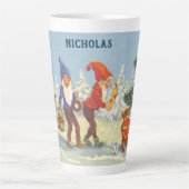 雪の森の冬の小人、ビンテージクリスマス カフェラテマグ (正面)