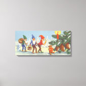 雪の森の冬の小人、ビンテージクリスマス キャンバスプリント (正面)