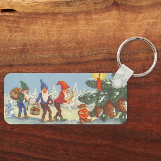 雪の森の冬の小人、ビンテージクリスマス キーホルダー (正面)