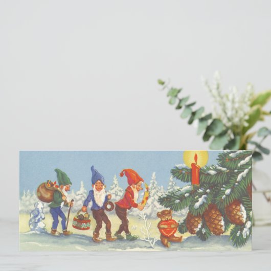 雪の森の冬の小人、ビンテージクリスマス シーズンカード (スタンド正面)